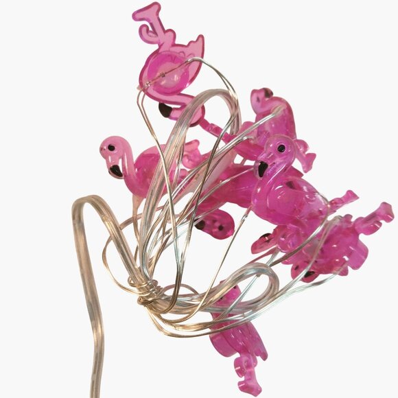 Pink Flamingo String Lights Mini 4Ft Indoor Battery Operated Coastal Tropical - Picture 2 of 7